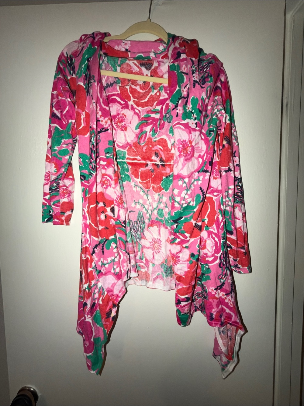 Lilly Pulitzer Pink Red Green Floral Open-Front Sweater